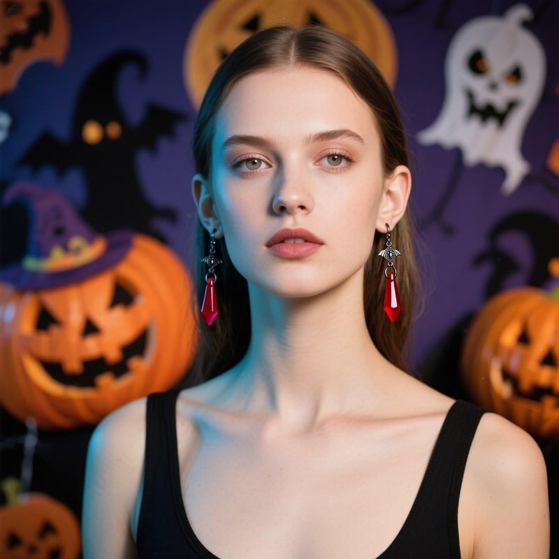 CSIYANJRY99 Goth Bat Crystal Earrings Vampire Accessories for Women Halloween Earring Gothic Jewelry Dangle Earrings Witch Victorian Vintage Dress Costume - Image 2